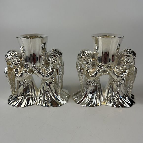 International Silver Co Angel Candle Holders Vtg Set /2 Christmas Centerpiece - Picture 2 of 15